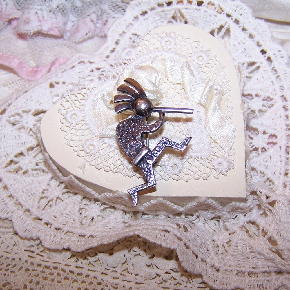 Vintage Native American Sterling Silver Kokopelli Pin Brooch